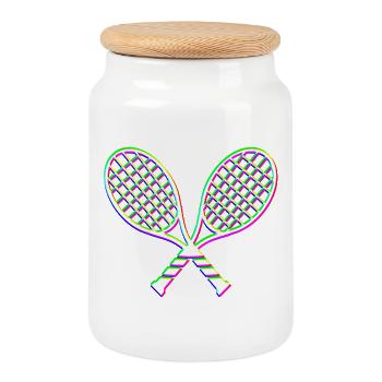 Tennis Glitch effect racket - Cookie Jar with Wooden Lid - white - Front