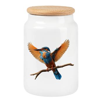 Martin-pêcheur vif en vol - Boîte à biscuits avec couvercle en bois - blanc - Devant