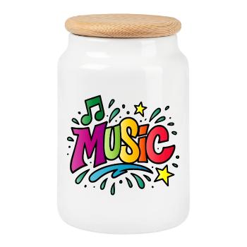 Musique – Typographie colorée avec symbole de note - Boîte à biscuits avec couvercle en bois - blanc - Devant