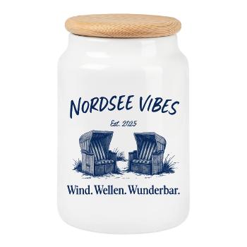 Ambiance de la mer du Nord - Boîte à biscuits avec couvercle en bois - blanc - Devant