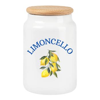 Limoncello – lemons on a branch with lettering - Cookie Jar with Wooden Lid - white - Front
