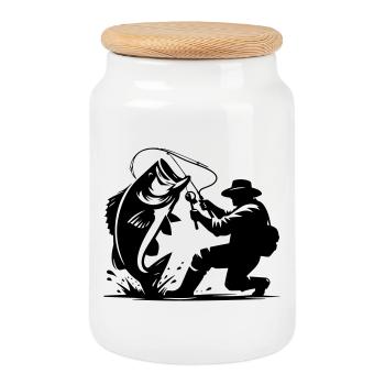 Moulinet Cool Dad Fishing Design - Boîte à biscuits avec couvercle en bois - blanc - Devant