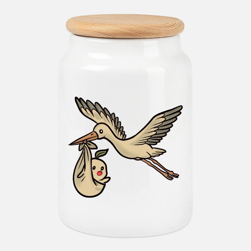 Storch & Baby - Keksdose mit Holzdeckel - Weiß