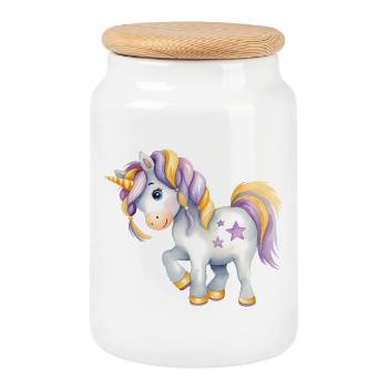 🦄 Licorne Magique à l'Aquarelle - Peinte à la Mai - Boîte à biscuits avec couvercle en bois - blanc - Devant