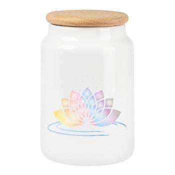 Stylized Pastel Flower Symbol with Water - Cookie Jar with Wooden Lid - white - Front