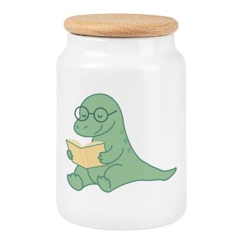 Lire Dino avec des lunettes – amoureux des livres - Boîte à biscuits avec couvercle en bois - blanc - Devant