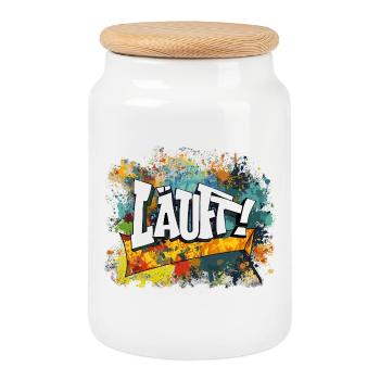 Graffiti Kunst Spaß Design läuft - Keksdose mit Holzdeckel - Weiß - Vorne