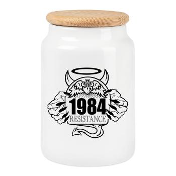1984 Résistance – Rebelle contre la conception de contrôle - Boîte à biscuits avec couvercle en bois - blanc - Devant