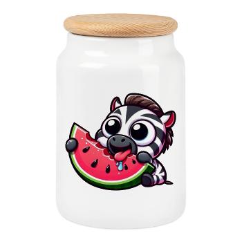 Süßer Cartoon Zebra Wassermelone Sommerfrucht - Keksdose mit Holzdeckel - Weiß - Vorne