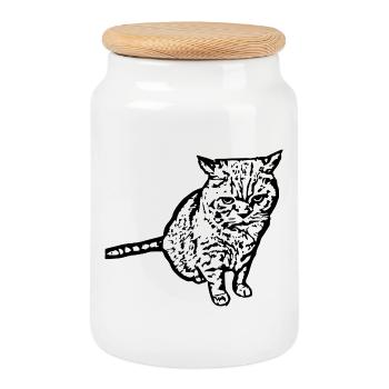 British Shorthair Cat Cat Black Cats - Cookie Jar with Wooden Lid - white - Front