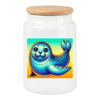 seal - Cookie Jar with Wooden Lid - white - Front