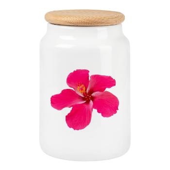 Réaliste Hibiscus Fleur Rouge Rose Été - Boîte à biscuits avec couvercle en bois - blanc - Devant