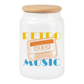 Vintage Retro Cassette Tape Design - Cookie Jar with Wooden Lid - white - Front