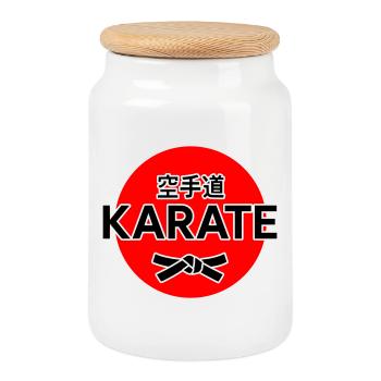 Karate - Cookie Jar with Wooden Lid - white - Front