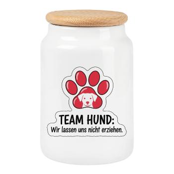Team Hund: Wir lassen uns nicht erziehen - Keksdose mit Holzdeckel - Weiß - Vorne