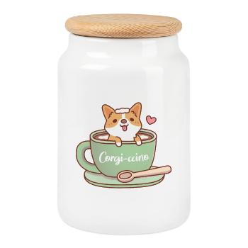 Cute Corgi In A Coffee Cup Corgi-ccino Funny - Cookie Jar with Wooden Lid - white - Front