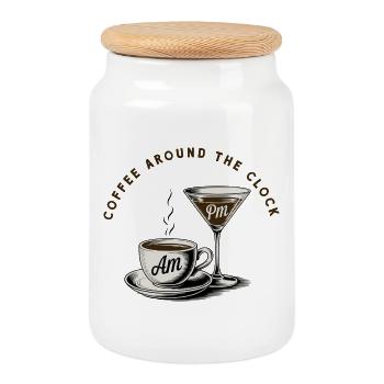 Pause-café, Café 24 heures sur 24 - Boîte à biscuits avec couvercle en bois - blanc - Devant