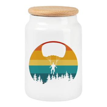 Retro Forest Silhouette Skydiver - Cookie Jar with Wooden Lid - white - Front