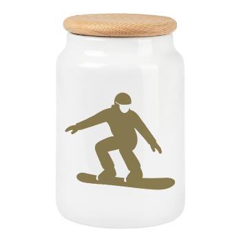 Silhouette de snowboarder Vacances d’hiver Sports d’hiver - Boîte à biscuits avec couvercle en bois - blanc - Devant