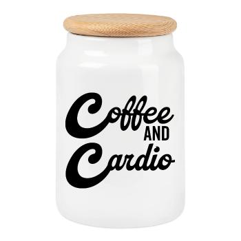 Coffee and cardio - funny quote of coffee - Cookie Jar with Wooden Lid - white - Front