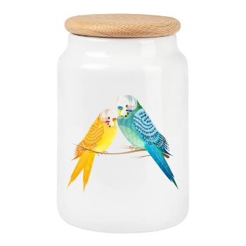 Deux perruches sur une branche aux couleurs pastel - Boîte à biscuits avec couvercle en bois - blanc - Devant