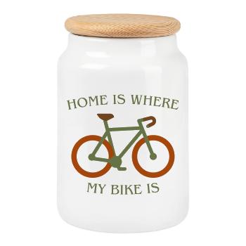 La maison est là où se trouve mon vélo - Boîte à biscuits avec couvercle en bois - blanc - Devant