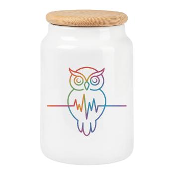 Rainbow Owl Heartbeat Design - Cookie Jar with Wooden Lid - white - Front
