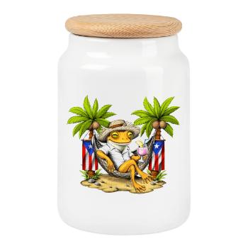Grenouille coqui de Porto Rico - Boîte à biscuits avec couvercle en bois - blanc - Devant