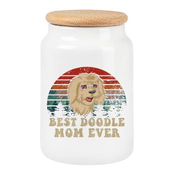 Sunset Dog Best Golden Doodle Mom - Cookie Jar with Wooden Lid - white - Front
