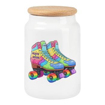 Patins à roulettes rétro Rainbow Skate & Shine Disco - Boîte à biscuits avec couvercle en bois - blanc - Devant