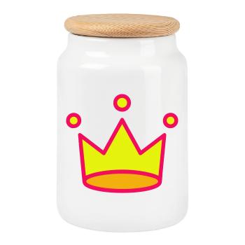 Crown Icon - Cookie Jar with Wooden Lid - white - Front