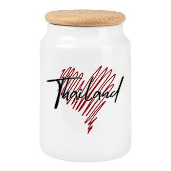 I love Thailand, heart Thailand - Cookie Jar with Wooden Lid - white - Front