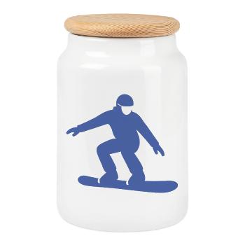 Silhouette de snowboarder Vacances d’hiver Sports d’hiver - Boîte à biscuits avec couvercle en bois - blanc - Devant