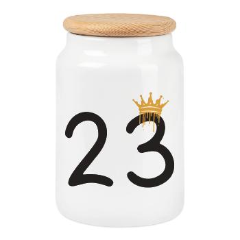 23 - Cookie Jar with Wooden Lid - white - Front
