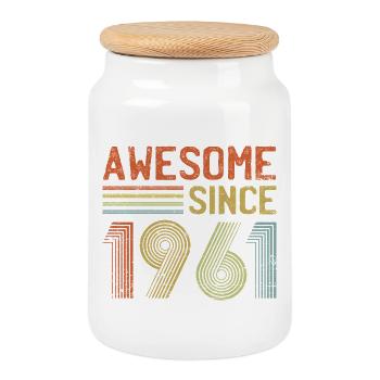 Retro 90er Jahre inspirierte farbenfrohe Typografie - Keksdose mit Holzdeckel - Weiß - Vorne