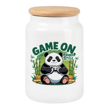 Panda Game Friend Bamboo Style - Cookie Jar with Wooden Lid - white - Front