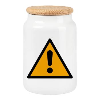 Attention! | Warning Icon Graphic - Cookie Jar with Wooden Lid - white - Front