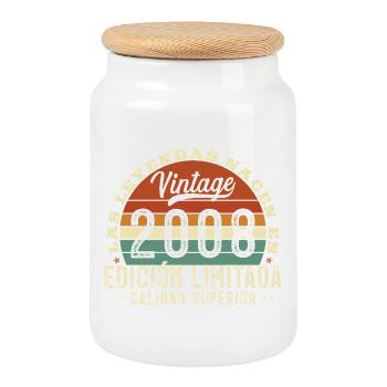 2008 Vintage Rétro Cadeau d’anniversaire - Boîte à biscuits avec couvercle en bois - blanc - Devant