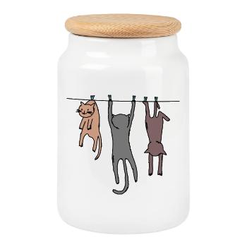 Funny Comic Cat Shirt Gift - Cookie Jar with Wooden Lid - white - Front
