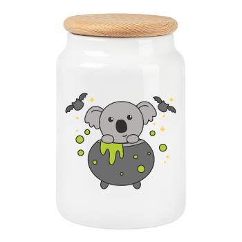 Koala Happy Halloween Hexenkessel Fledermaus - Keksdose mit Holzdeckel - Weiß - Vorne
