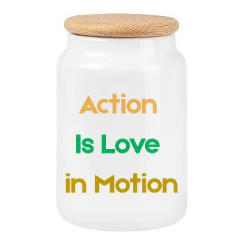 Action_Is_Love_in_Motion - Cookie Jar with Wooden Lid - white - Front