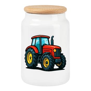 Agricultural tractor with color design - Cookie Jar with Wooden Lid - white - Front