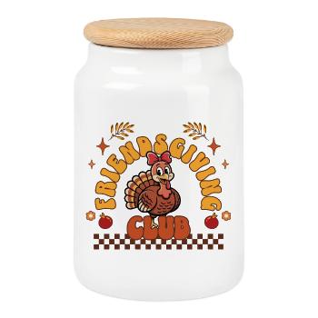Friendsgiving Club - Retro Herbst Truthahn Freunde - Keksdose mit Holzdeckel - Weiß - Vorne