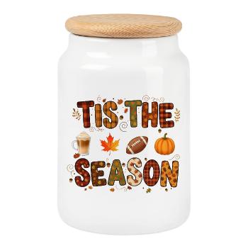 Tis The Season Autumnal - Cookie Jar with Wooden Lid - white - Front