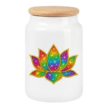 Symbole de lotus à paillettes vibrantes - Boîte à biscuits avec couvercle en bois - blanc - Devant