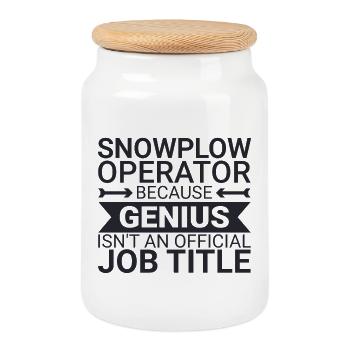 Snowplow Operator Genius Snow Plow Driver - Cookie Jar with Wooden Lid - white - Front