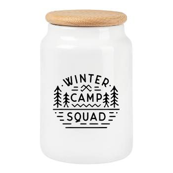 Winter camp squad school break camping trip staff - Cookie Jar with Wooden Lid - white - Front