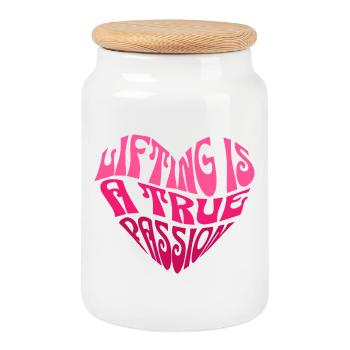 Coeur avec dicton inspirant en rose - Boîte à biscuits avec couvercle en bois - blanc - Devant