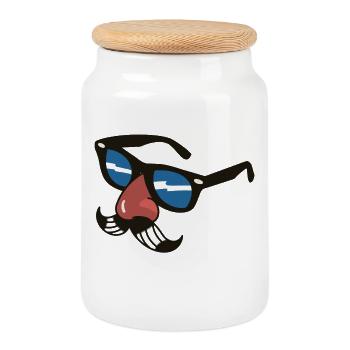 Lunettes avec moustache et nez – Motif amusant - Boîte à biscuits avec couvercle en bois - blanc - Devant