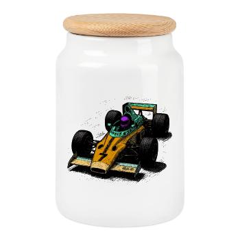 Retro-Formel-Design in leuchtenden Farben - Keksdose mit Holzdeckel - Weiß - Vorne
